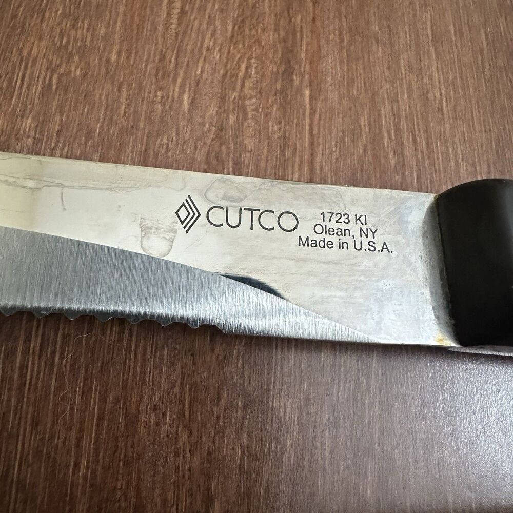 CUTCO 1725 French Chefs Knife 1723 Serrated Carving Knife 9” Brown Handle USA - Picture 4 of 16